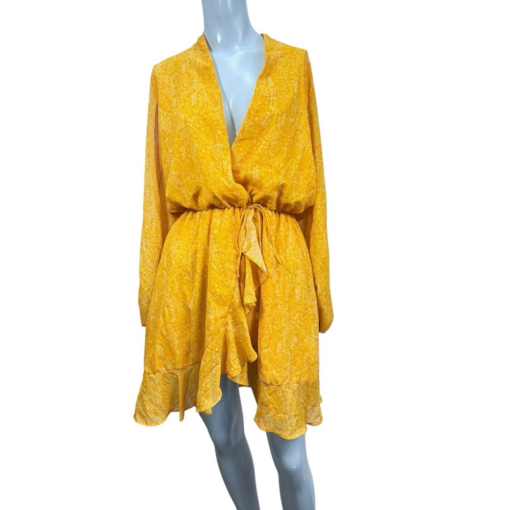NWT Alexia Admor Yellow Paisley Kathlyn Dress 4 Ruffled Accent Mini